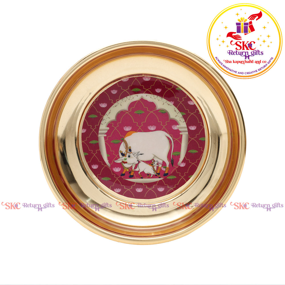Pichwai Gold Plating Pooja Plate