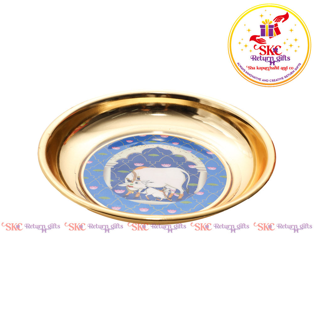 Pichwai Gold Plating Pooja Plate