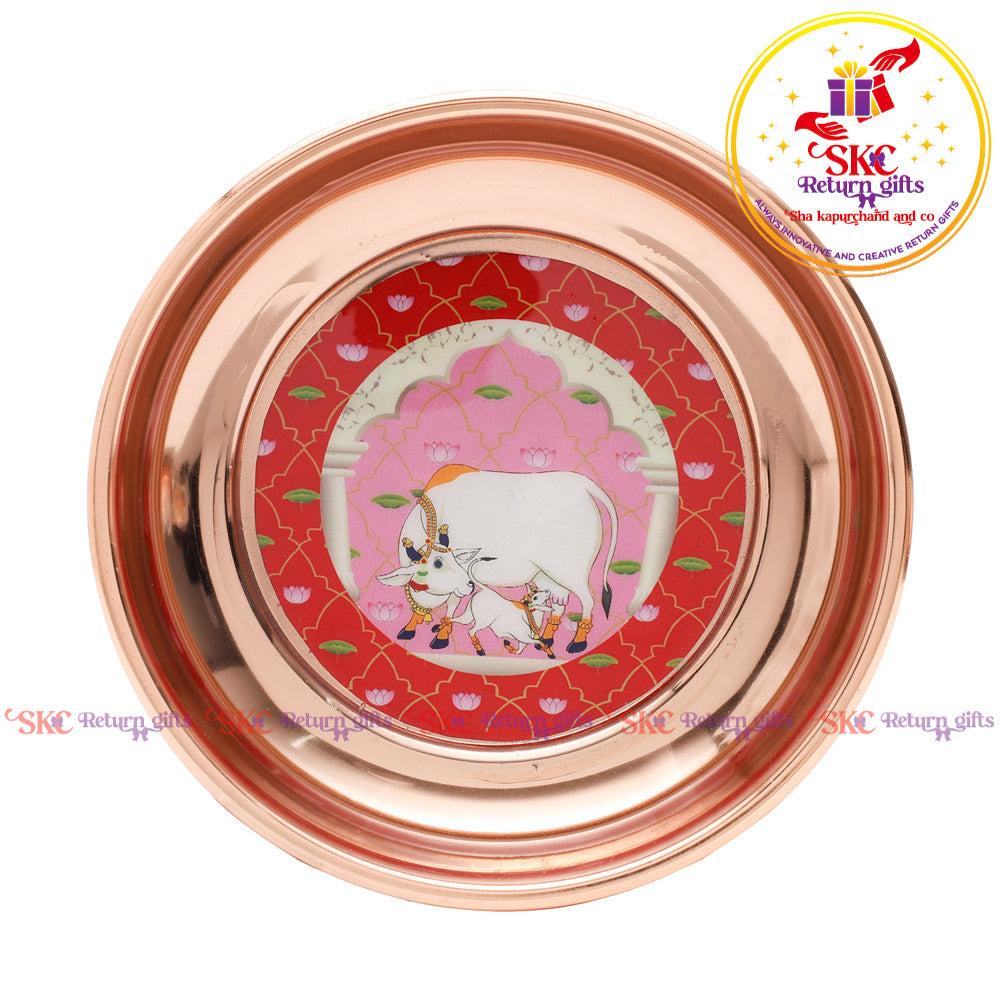 Pichwai Rose Gold Plating Pooja Plate