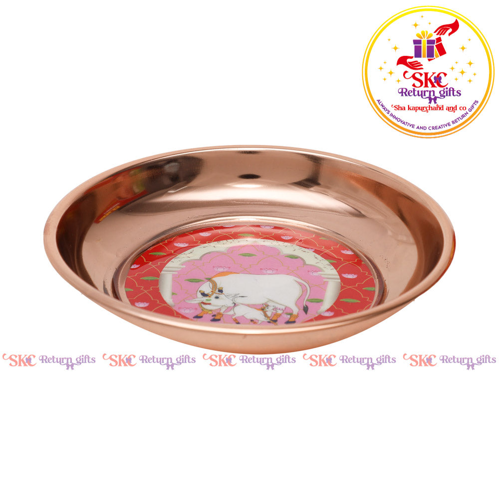 Pichwai Rose Gold Plating Pooja Plate