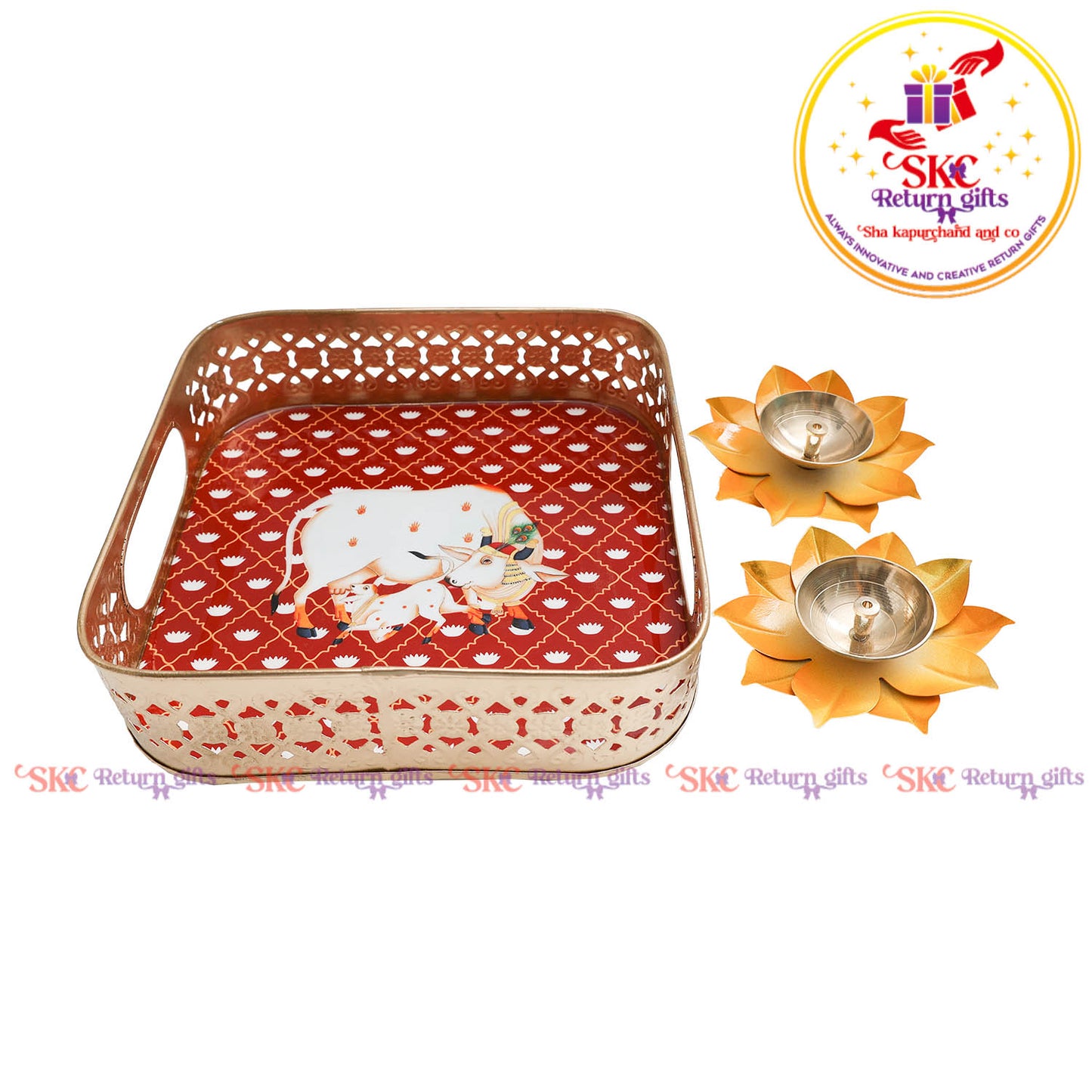 8x8 Pichwai tambulam gift set trays