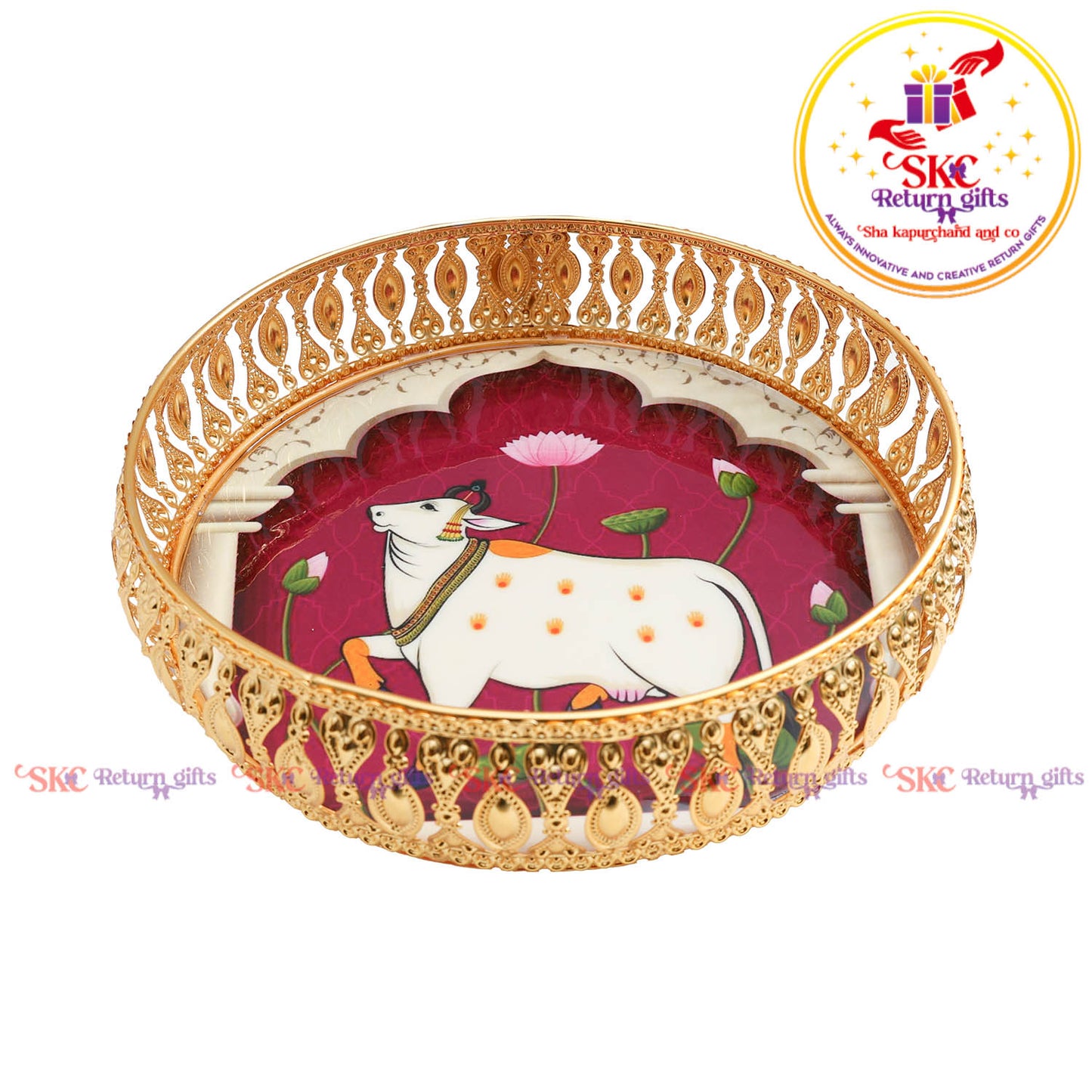 8 inch Pichwai gold tray