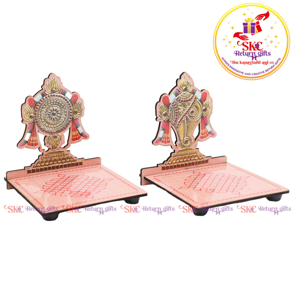 MDF Shankh chakra diya stand pair