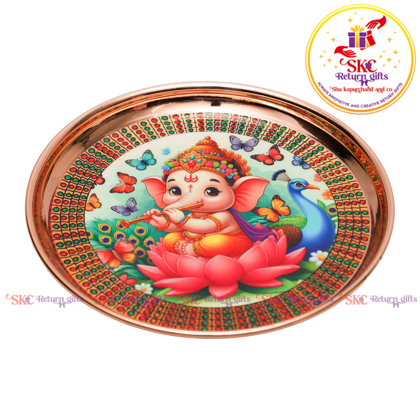 8 Inch Pichwai Rose Gold Pooja Plate