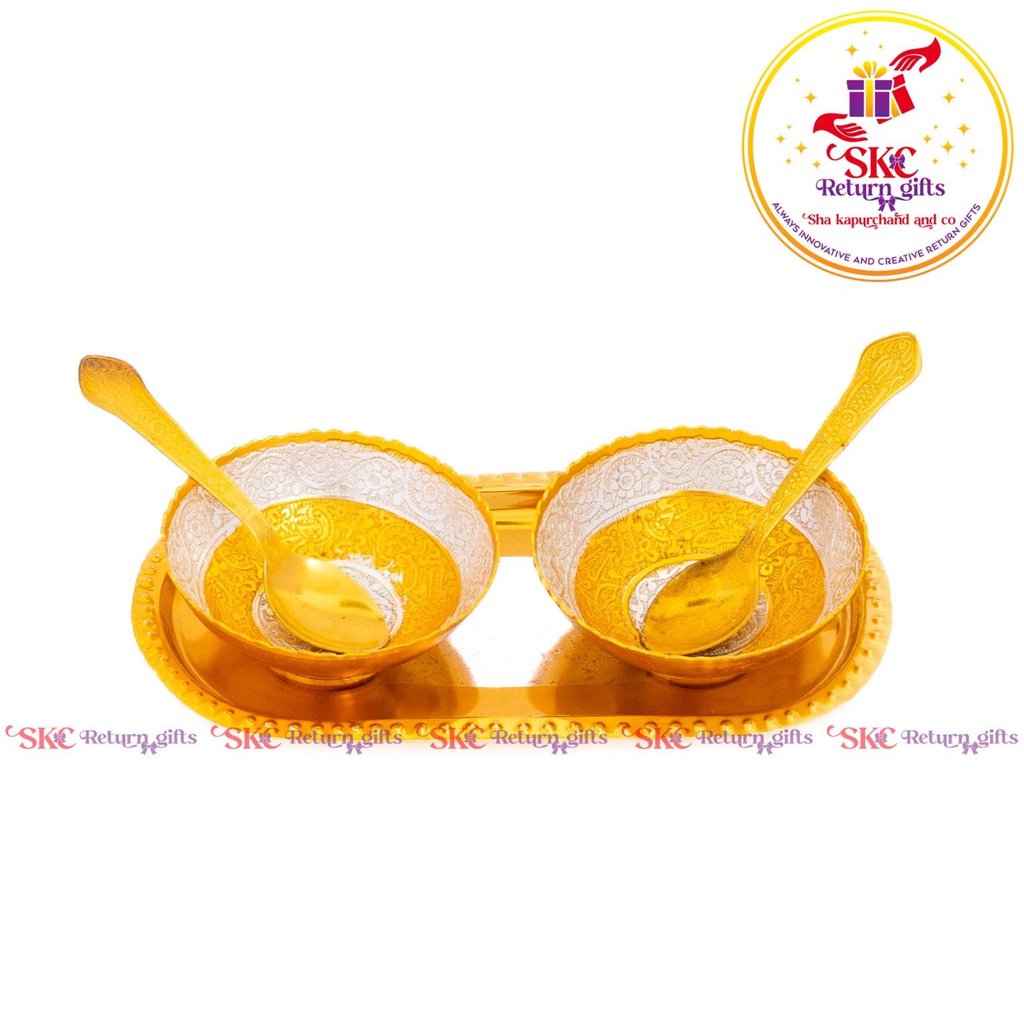 Metal Gift Double  Bowl Set