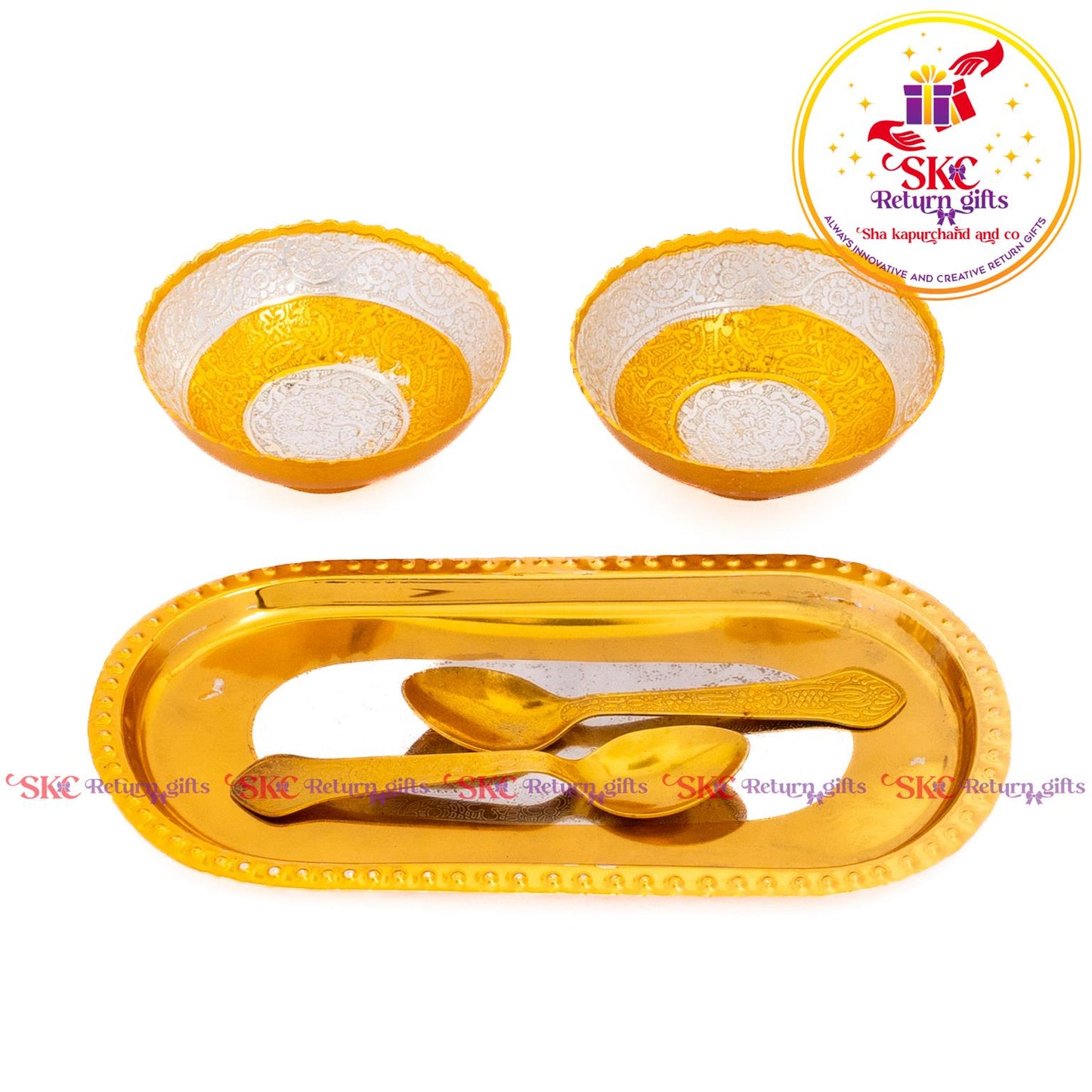 Metal Gift Double  Bowl Set