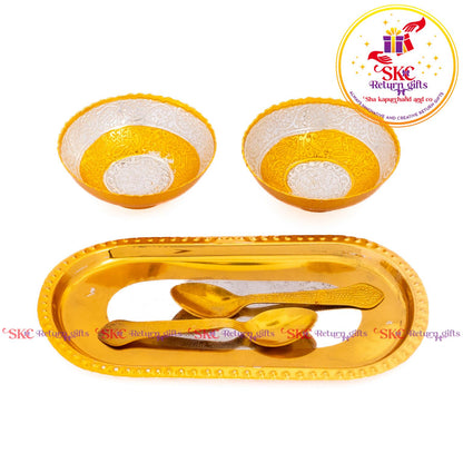 Metal Gift Double  Bowl Set