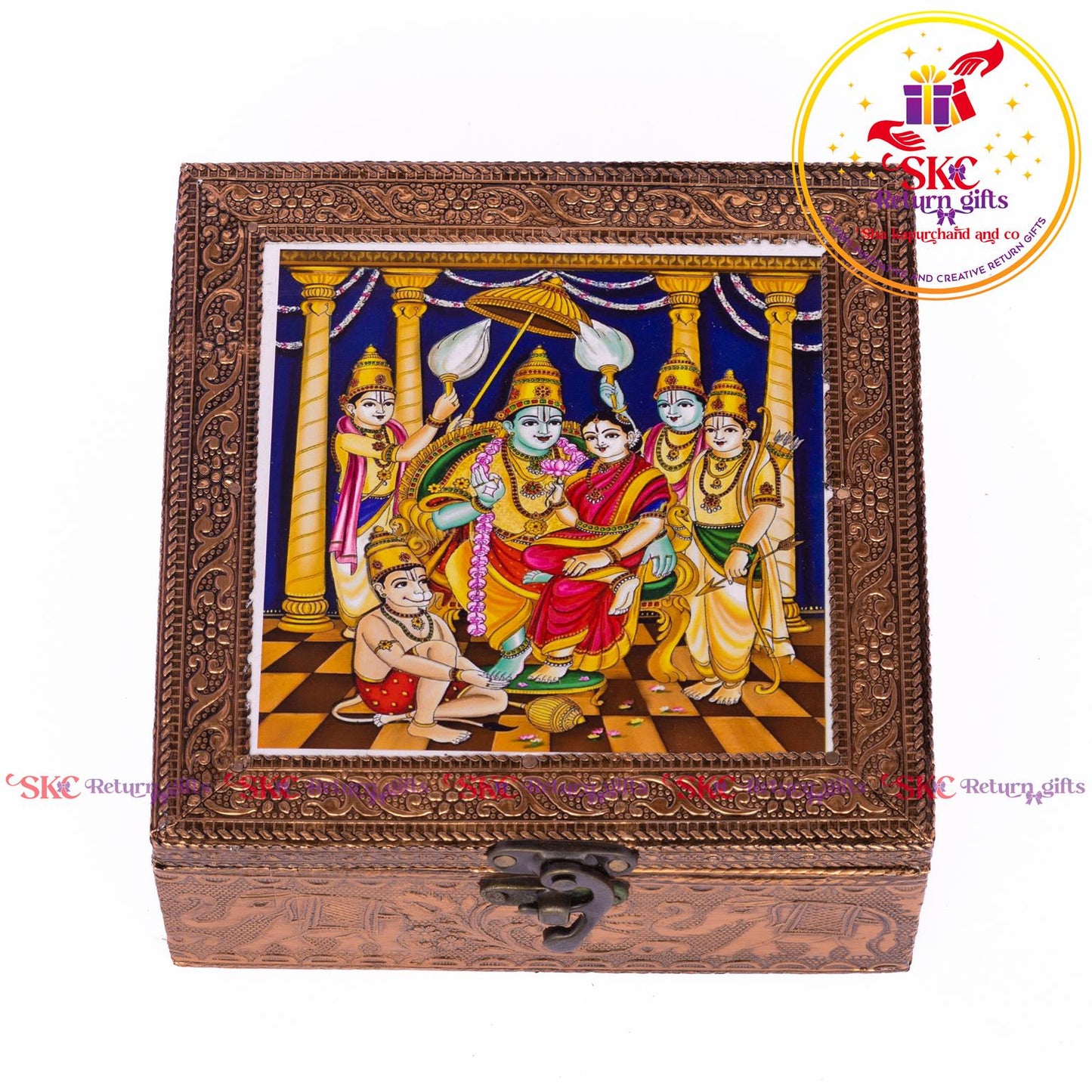 Tanjore Digital Art Pooja Box Ram Darbar
