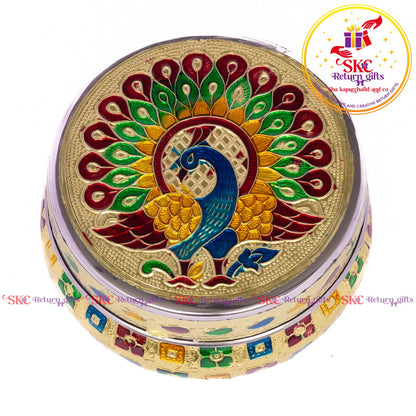 Stainless Steel Menakari Peacock Box