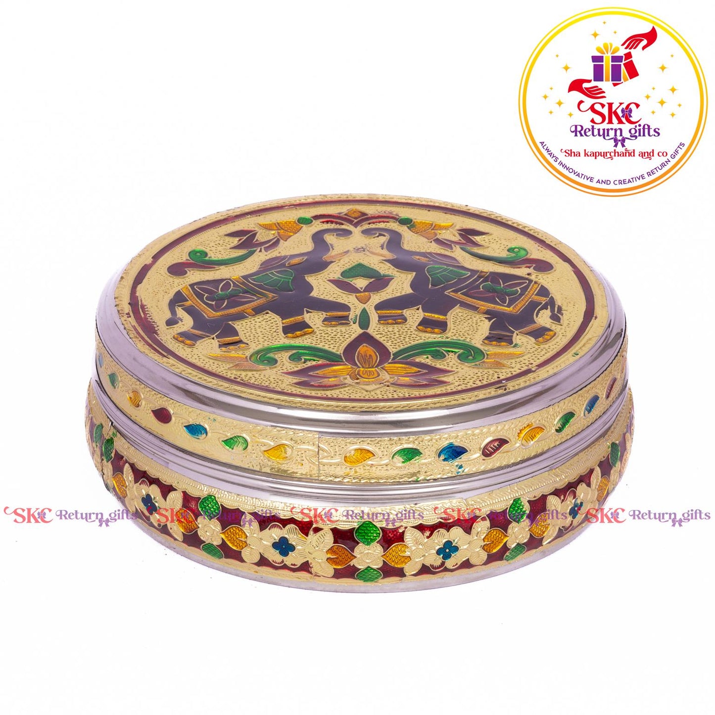 Stainless Steel Menakari Double Elephnat Box