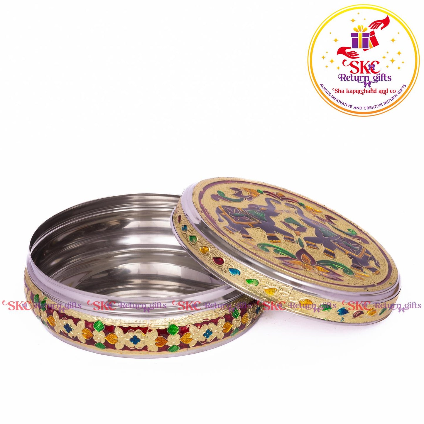 Stainless Steel Menakari Double Elephnat Box