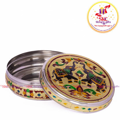 Stainless Steel Menakari Double Elephnat Box