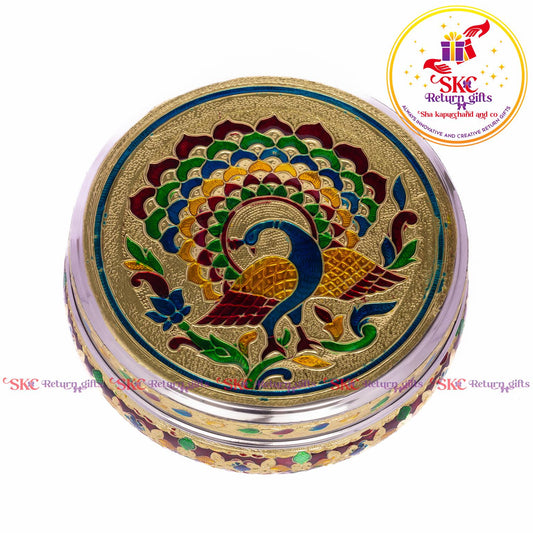 Stainless Steel Menakari Peacock Box