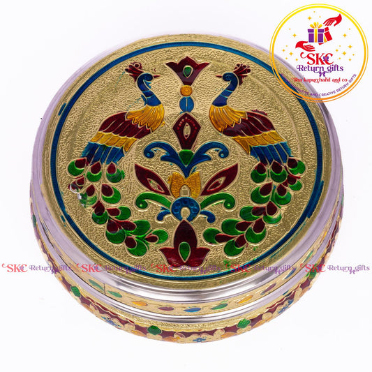 Stainless Steel Menakari Double Peacock Box