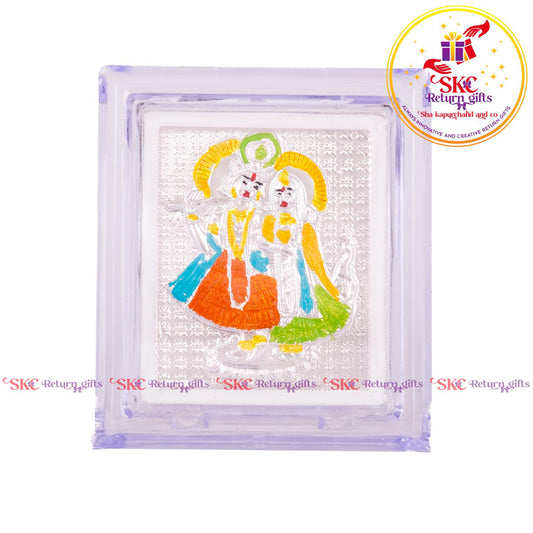 999 Silver Foil  Radha Krishna Mini Stand