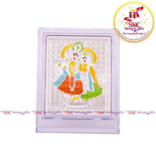999 Silver Foil Radha Krishna Medium Stand