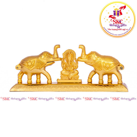 Double Elephant Kum-kum Holder With Ganesha