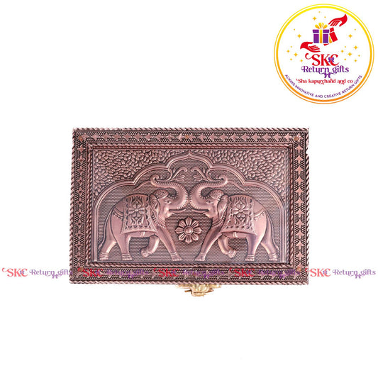 Double Elephant Pooja Box Embosed