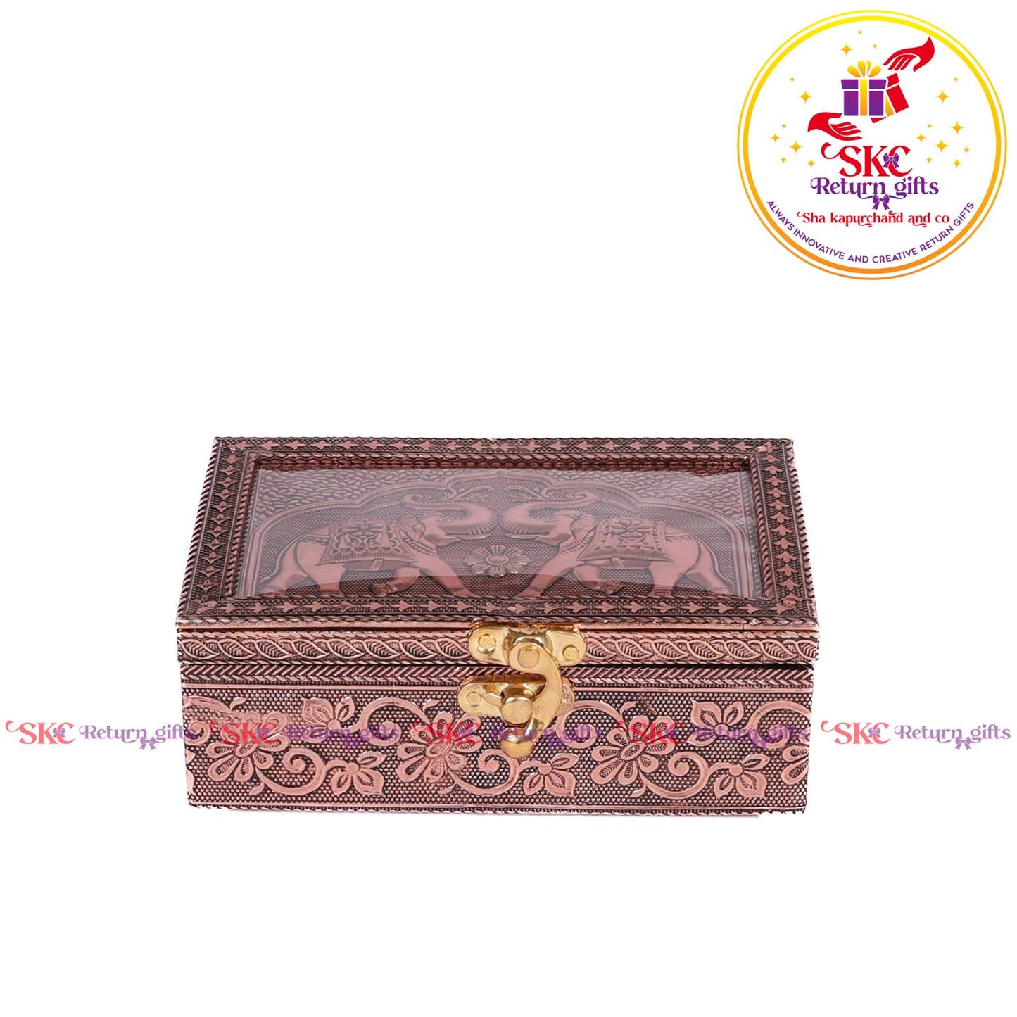 Double Elephant Pooja Box Embosed