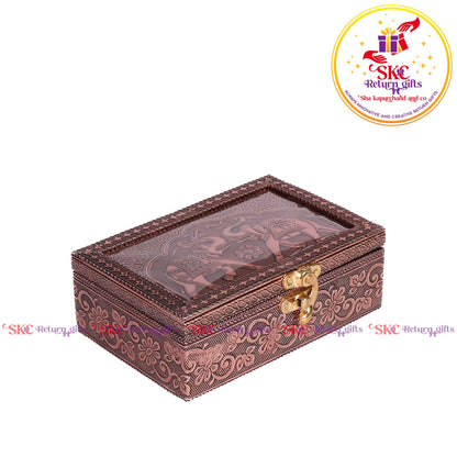 Double Elephant Pooja Box Embosed
