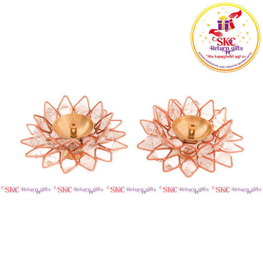 Lotus Crystal Diya Pair