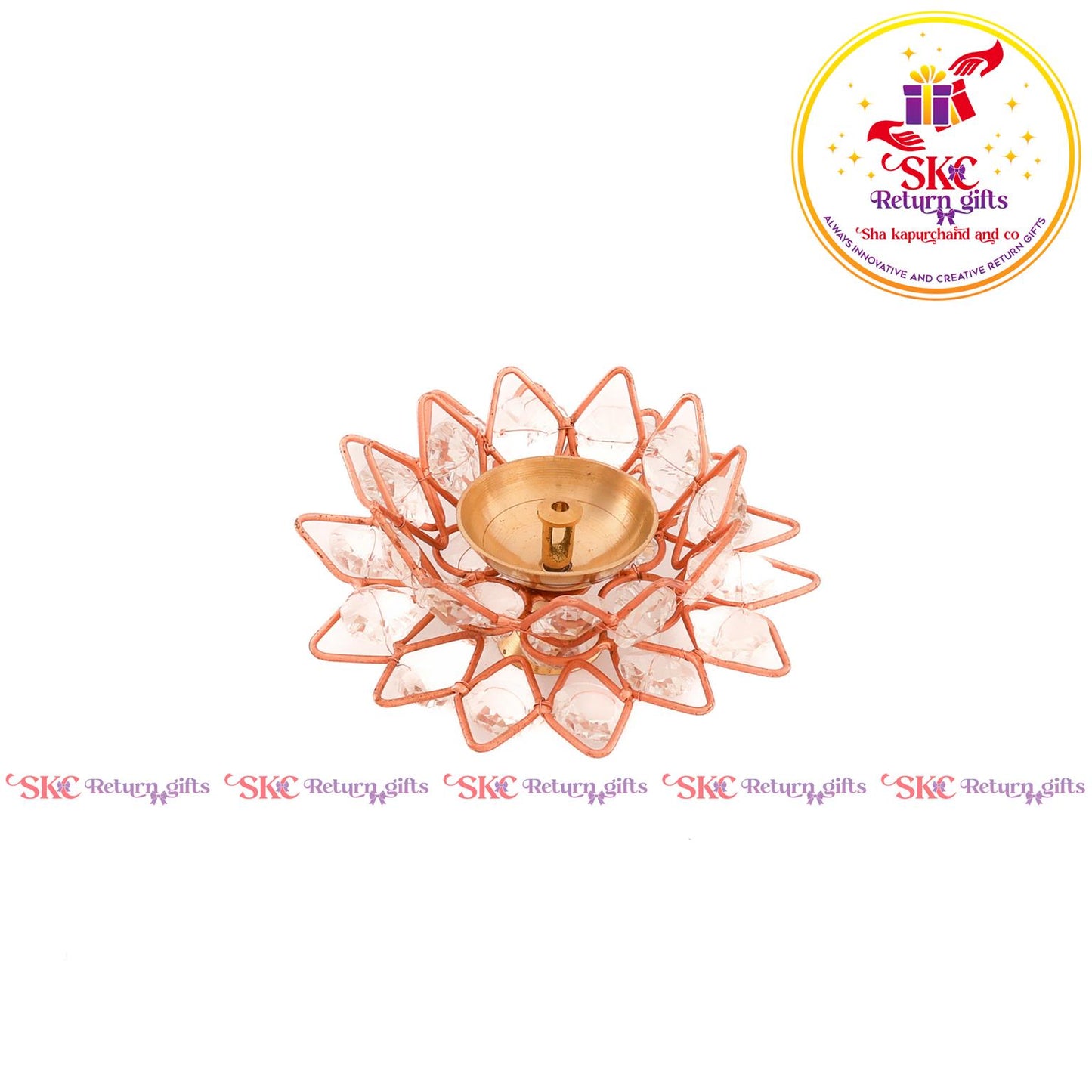 Lotus Crystal Diya Pair