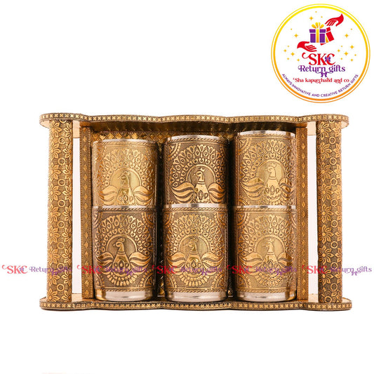 Embossed 6 Pcs Glass Tray Set