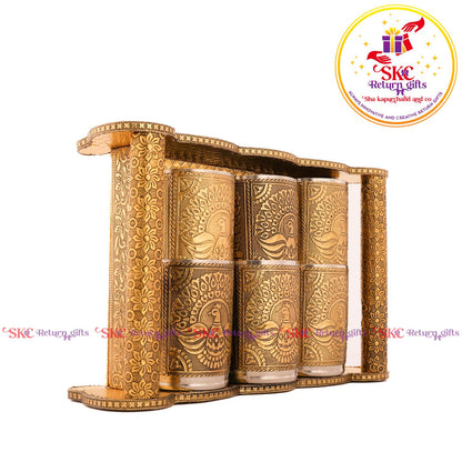 Embossed 6 Pcs Glass Tray Set