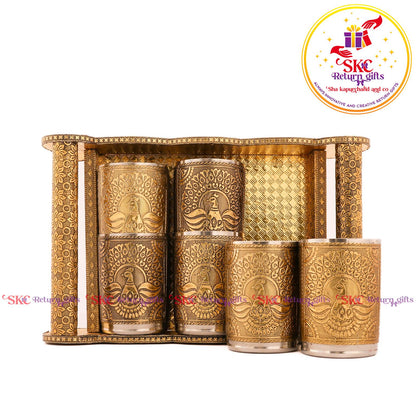 Embossed 6 Pcs Glass Tray Set