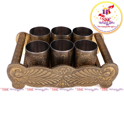 Embossed 6 Pcs Glass Tray Set