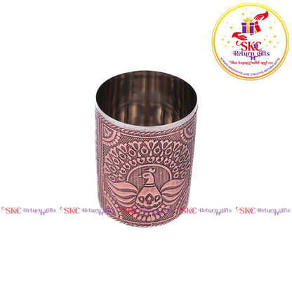 Embossed 6 Pcs Glass Tray Set Copper