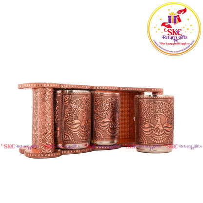 Embossed 3 Pcs Glass Tray Set Copper