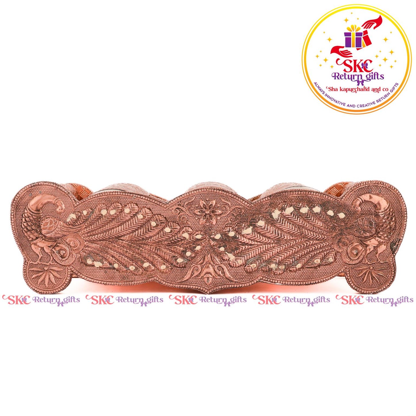 Embossed 3 Pcs Glass Tray Set Copper