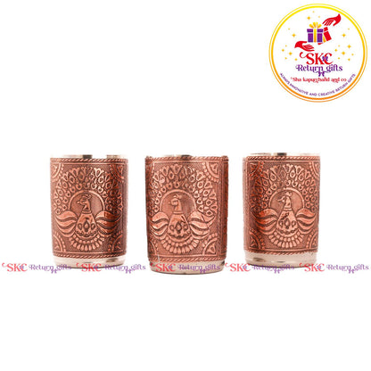 Embossed 3 Pcs Glass Tray Set Copper