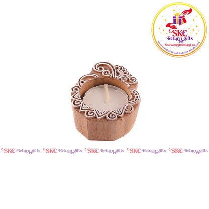 Wooden Block Candle Stand Small