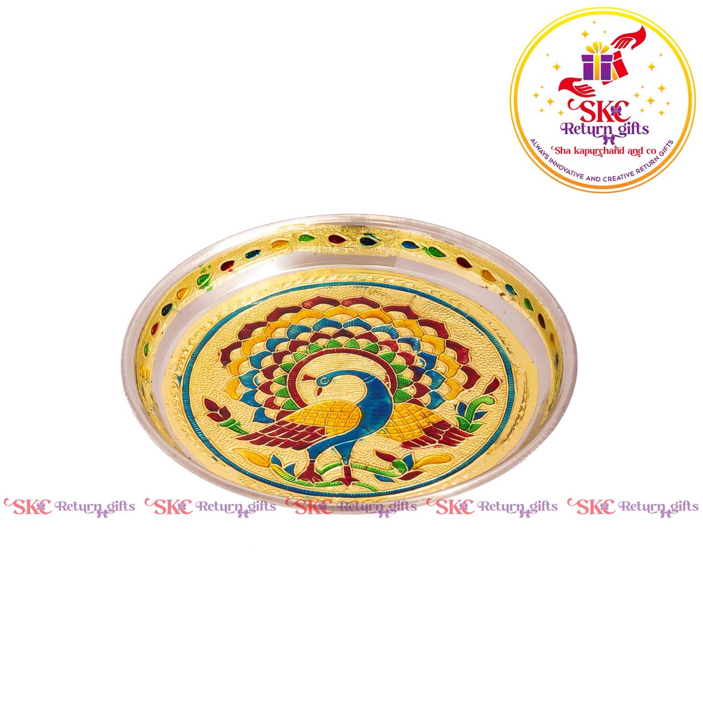 7 Inch Meenakari Pooja Plate Single Peacock
