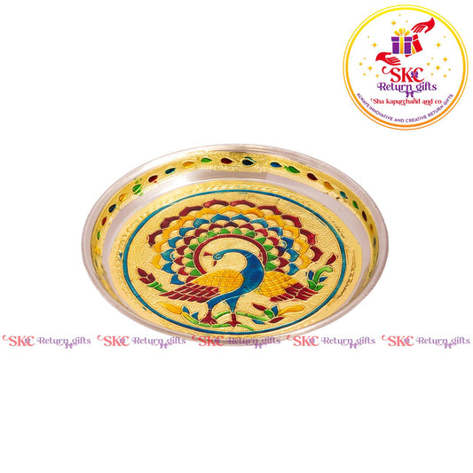 7 Inch Meenakari Pooja Plate Single Peacock