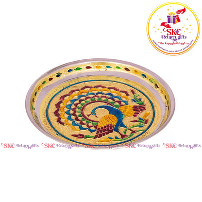 7 Inch Meenakari Pooja Plate Single Peacock