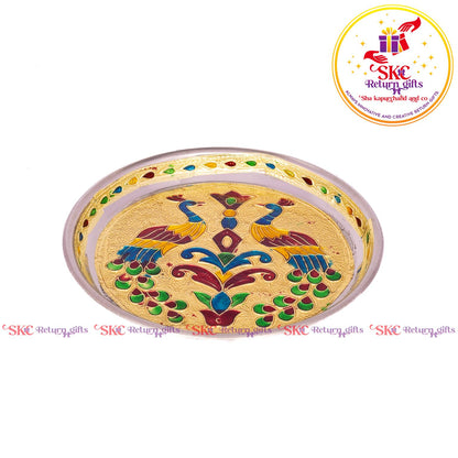 7 Inch Meenakari Pooja Plate Double Peacock