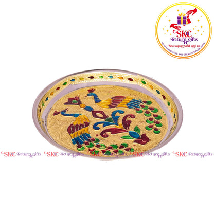 7 Inch Meenakari Pooja Plate Double Peacock