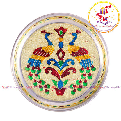 7 Inch Meenakari Pooja Plate Double Peacock