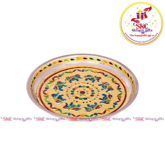 7 Inch Meenakari Pooja Plate Round Elephant