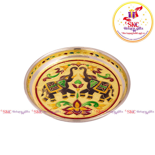 7 Inch Meenakari Pooja Plate Double Elephant