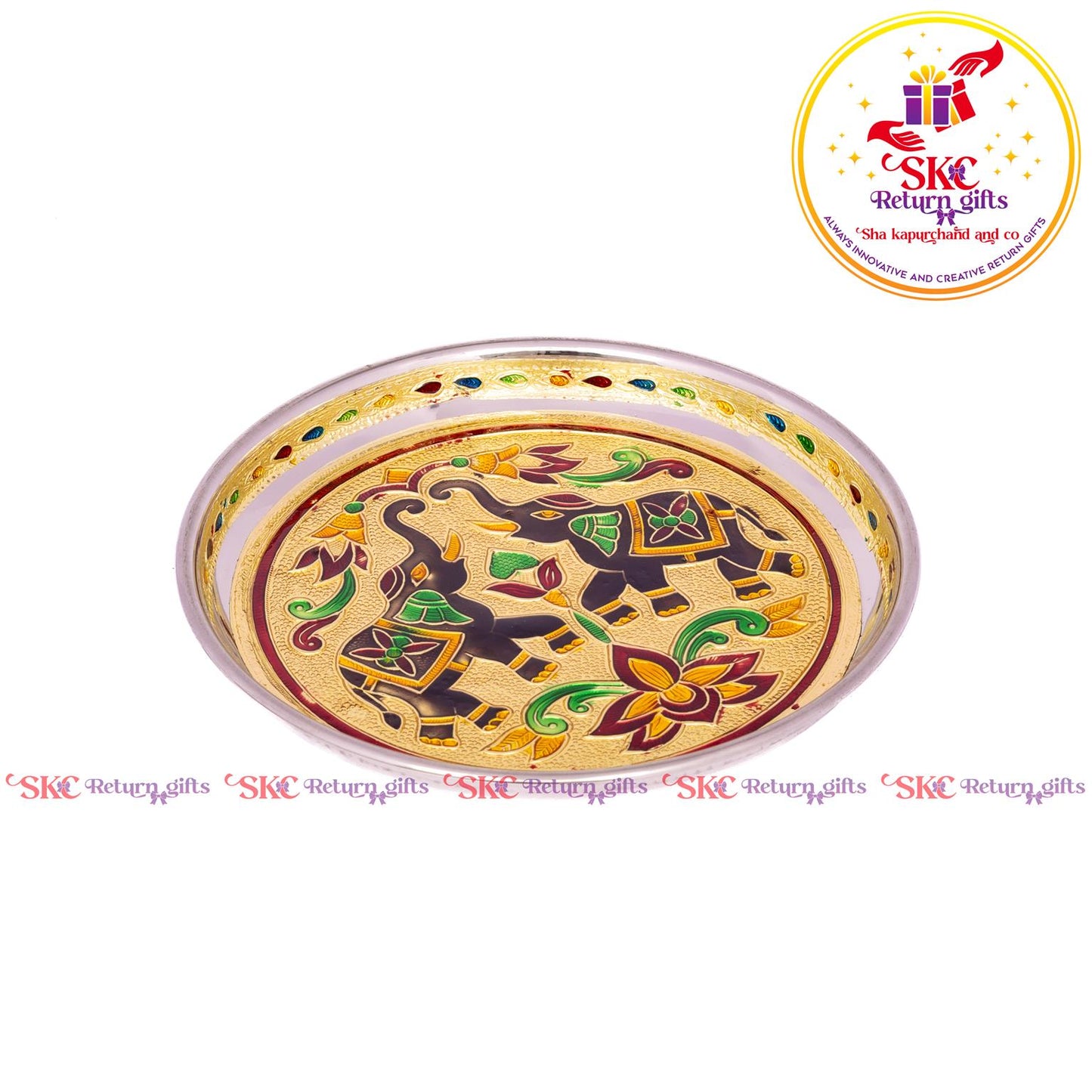 7 Inch Meenakari Pooja Plate Double Elephant
