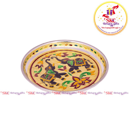 7 Inch Meenakari Pooja Plate Double Elephant
