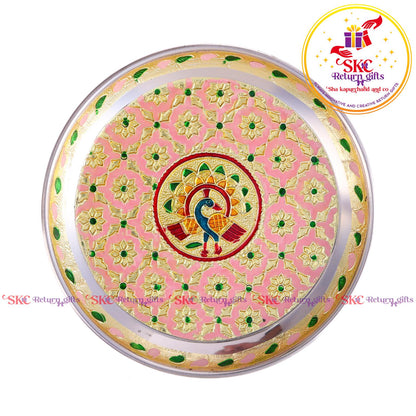 7 Inch Meenakari  Pooja Plate Double Elephant