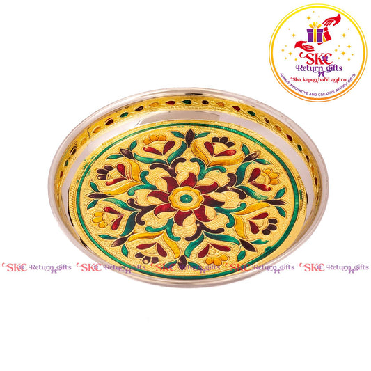 7 Inch Meenakari Pooja Plate Flower