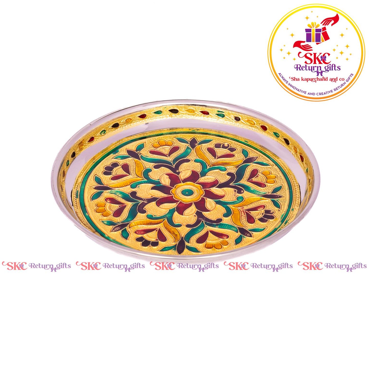 7 Inch Meenakari Pooja Plate Flower