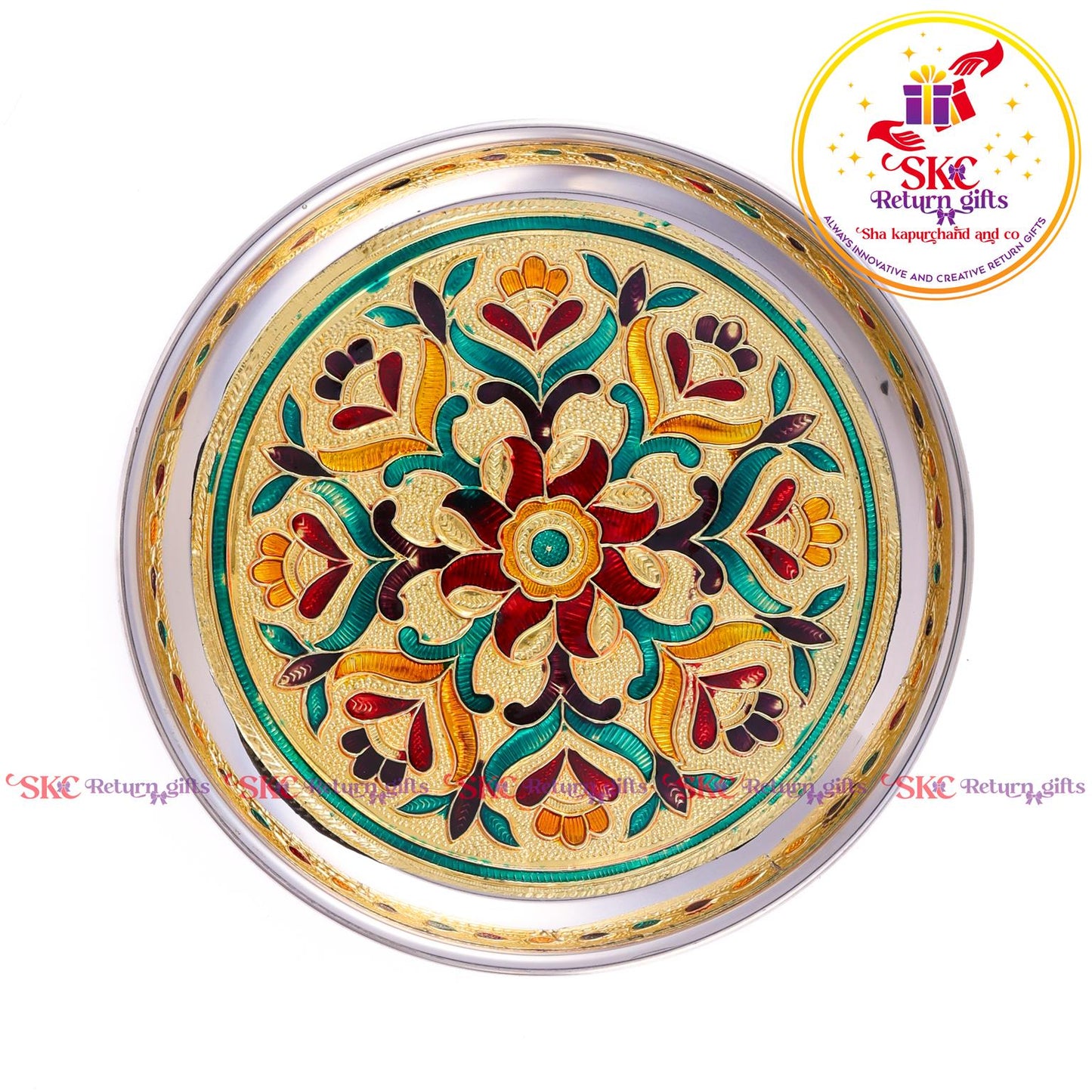 7 Inch Meenakari Pooja Plate Flower