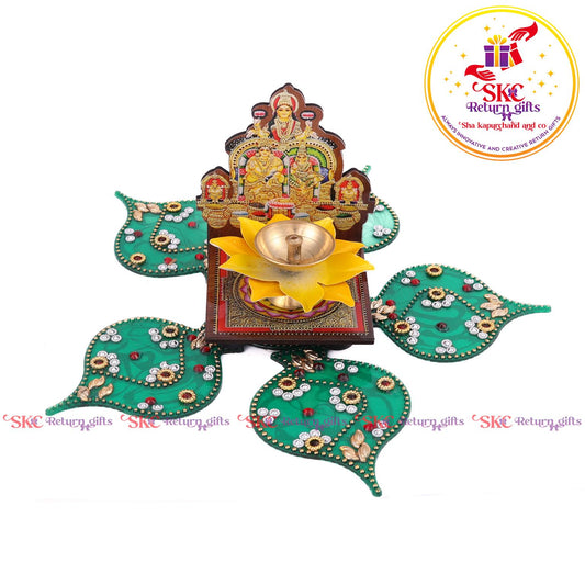 Mdf Acrylic Kuber Laxmi Diya Stand With Gift Set